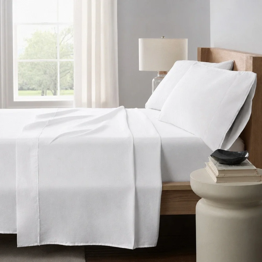 Sixth + Pine White Frayed Hem Queen Sheet Set 4pc Linen Cotton Blend NEW